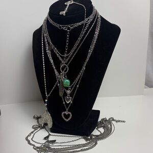 Silver Heart Pendant Layered Necklace